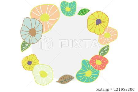 北欧風のお花のフレームH02 お花と葉っぱの円形フレーム 北欧風のお花のフレームH02 お花と葉っぱの円形フレーム 121958206