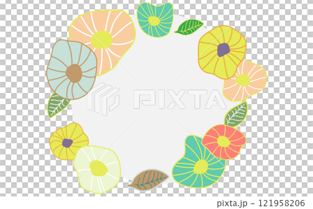 北欧風のお花のフレームH02 お花と葉っぱの円形フレーム 北欧風のお花のフレームH02 お花と葉っぱの円形フレーム 121958206