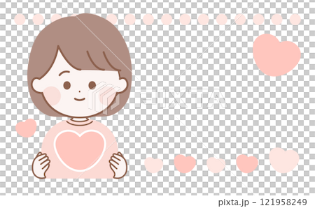 Illustration frame of a gentle woman holding a heart 121958249