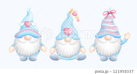 Cute Watercolor Valentine Gnome Illustration. Perfect for Cards, Gifts, and Decor 121958337