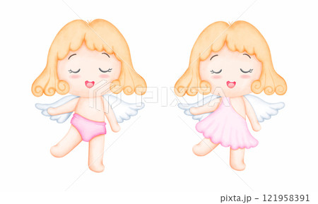 Cute Watercolor Valentine Cupid. Hand Drawn Romantic Illustration for Cards and Gifts Cute Watercolor Valentine Cupid. Hand Drawn Romantic Illustration for Cards and Gifts 121958391