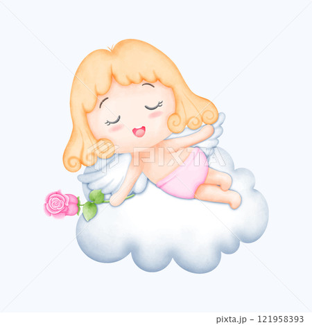 Cute Watercolor Valentine Cupid. Hand Drawn Romantic Illustration for Cards and Gifts Cute Watercolor Valentine Cupid. Hand Drawn Romantic Illustration for Cards and Gifts 121958393