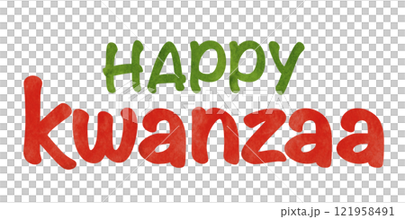 Happy Kwanzaa red and green sign of watercolor textured letters. Hand drawn holiday graphic illustration for greeting card design. Isolated drawing for African-American festive artworks. Happy Kwanzaa red and green sign of watercolor textured letters. Hand drawn holiday graphic illustration for greeting card design. Isolated drawing for African-American festive artworks. 121958491