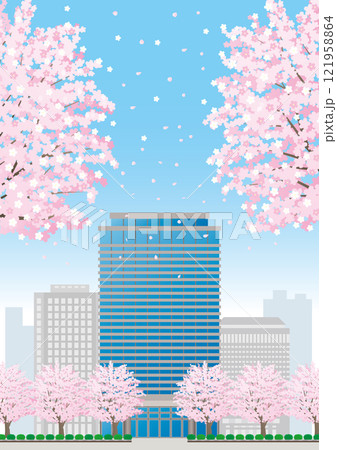桜が咲く春のオフィスビルのイラスト 桜が咲く春のオフィスビルのイラスト 121958864