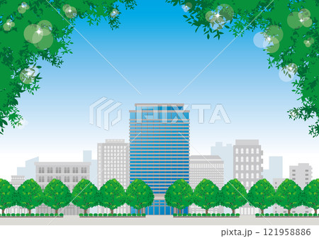 新緑の季節のオフィスビルのイラスト 121958886