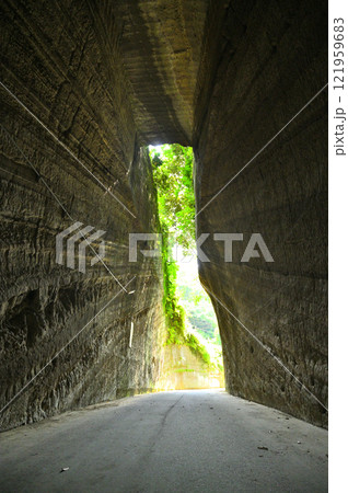 地層むき出しの燈籠坂大師の切通しトンネル 121959683