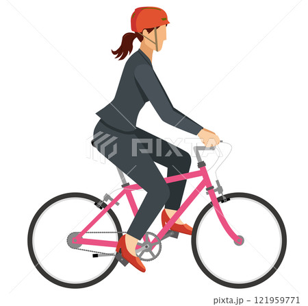 自転車に乗るヘルメットを被った日本人女性ビジネスマンのシンプルなイラスト 通勤風景 白背景 自転車に乗るヘルメットを被った日本人女性ビジネスマンのシンプルなイラスト 通勤風景 白背景 121959771