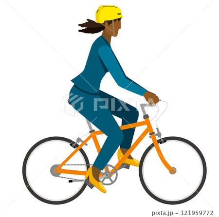 自転車に乗るヘルメットを被った黒人女性ビジネスマンのシンプルなイラスト 通勤風景 白背景 自転車に乗るヘルメットを被った黒人女性ビジネスマンのシンプルなイラスト 通勤風景 白背景 121959772