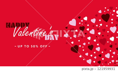 たくさんのハートで飾られたハッピーバレンタインの広告背景テンプレート（赤） 121959931