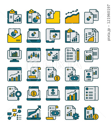 set of document report filled outline icon element 121960197