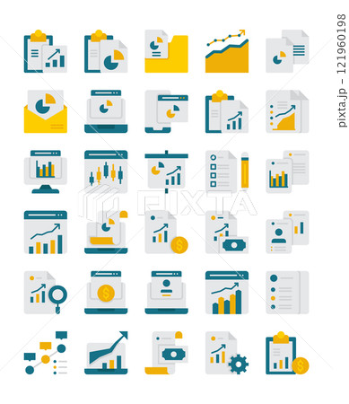 set of document report flat icon element 121960198