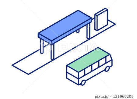 アイソメトリックのバスとバス停のイラスト。 121960209