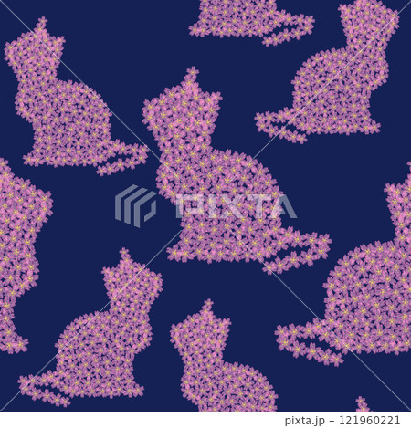 桜の花模様のかわいい仔猫のシームレスパターン 桜の花模様のかわいい仔猫のシームレスパターン 121960221