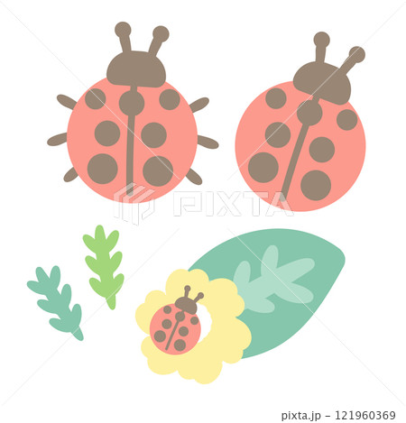 てんとう虫 葉っぱ 花 イラスト てんとう虫 葉っぱ 花 イラスト 121960369