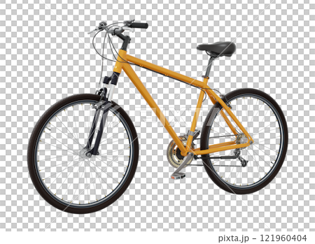 Orange bicycle, side front view isolated on white background, 3D illustration 121960404