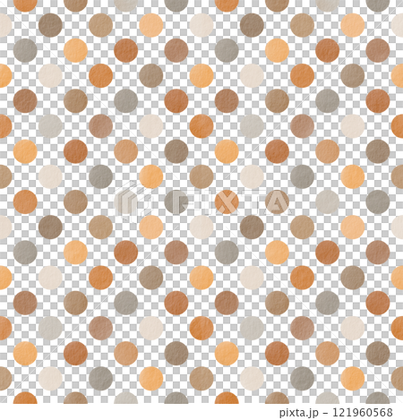 Seamless pattern in multicolored polka dots with paper texture in warm fall holiday theme, confetti.Watercolor hand illustration as a background for harvest festival,birthday party,children's party 121960568