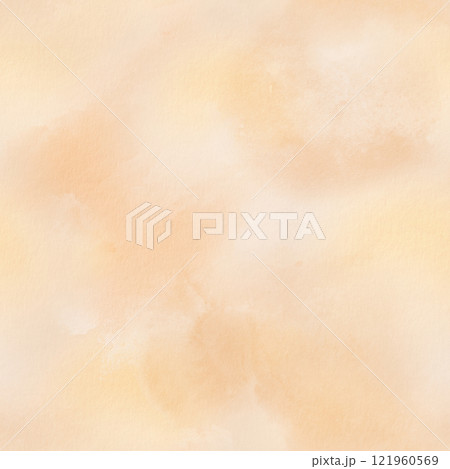 Seamless background with watercolor splashes and underflows in warm peach-beige scale as an addition to autumn, sunny pumpkin festival collection. The watercolor illustration is hand drawn 121960569
