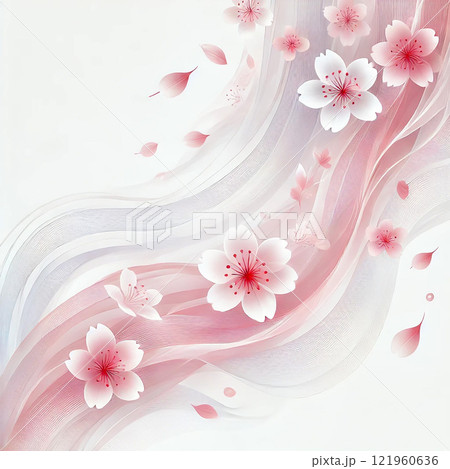 春の桜背景素材：優美な花びら舞うグラデーションデザイン   121960636