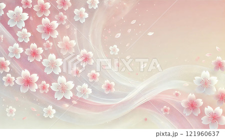 春の桜背景素材：優美な花びら舞うグラデーションデザイン   121960637