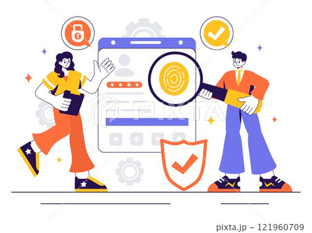 Identification Vector Illustration of an Identity Card Featuring a Photo, Personal Information, and Document Details in a Face ID Recognition System 121960709