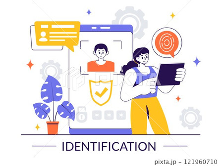 Identification Vector Illustration of an Identity Card Featuring a Photo, Personal Information, and Document Details in a Face ID Recognition System Identification Vector Illustration of an Identity Card Featuring a Photo, Personal Information, and Document Details in a Face ID Recognition System 121960710