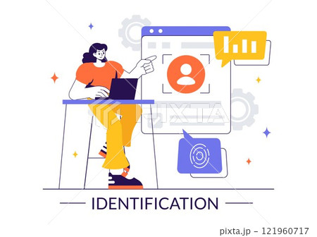 Identification Vector Illustration of an Identity Card Featuring a Photo, Personal Information, and Document Details in a Face ID Recognition System Identification Vector Illustration of an Identity Card Featuring a Photo, Personal Information, and Document Details in a Face ID Recognition System 121960717