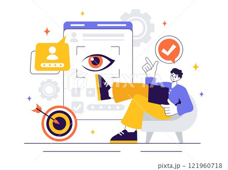 Identification Vector Illustration of an Identity Card Featuring a Photo, Personal Information, and Document Details in a Face ID Recognition System 121960718