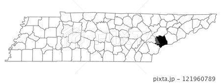 Map of blount County in Tennessee state on white background. single County map highlighted by black colour on Tennessee map. UNITED STATES, US. 121960789