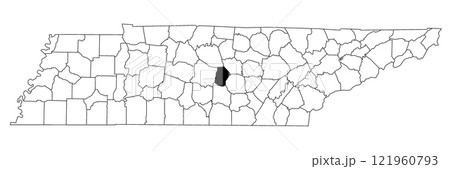 Map of cannon County in Tennessee state on white background. single County map highlighted by black colour on Tennessee map. UNITED STATES, US. 121960793
