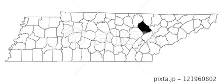 Map of morgan County in Tennessee state on white background. single County map highlighted by black colour on Tennessee map. UNITED STATES, US. 121960802
