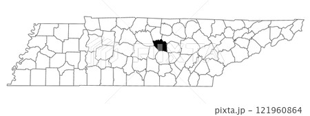 Map of DeKalb County in Tennessee state on white background. single County map highlighted by black colour on Tennessee map. UNITED STATES, US. Map of DeKalb County in Tennessee state on white background. single County map highlighted by black colour on Tennessee map. UNITED STATES, US. 121960864