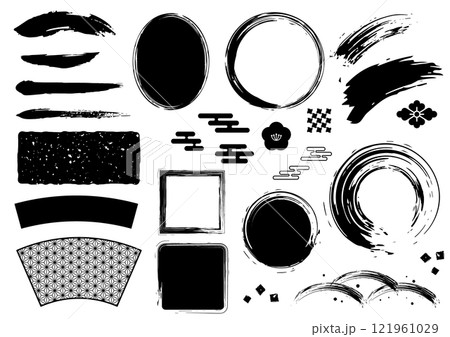 黒　和風　セット　筆　あしらい　ベクター 121961029