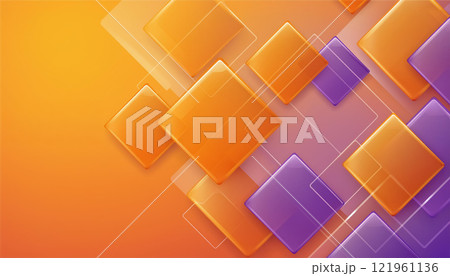 いくつかの四角形が重なるオレンジと紫の抽象的背景 いくつかの四角形が重なるオレンジと紫の抽象的背景 121961136