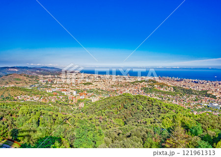 Area Mount Tibidabo, where the Sagrat Cor church is located. Barcelona. 121961313