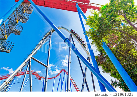 Roller Coaster in funny amusement park. Roller Coaster in funny amusement park. 121961323