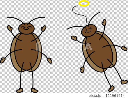 Illustration of a healthy cockroach and an exterminated cockroach 121961414