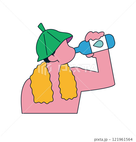 サウナで水分補給する人のイラスト サウナハット サウナで水分補給する人のイラスト サウナハット 121961564