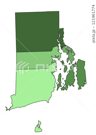 Rhode Island administrative map. counties map of Rhode Island with different green colours, blank Map, empty map of Rhode Island 121961774