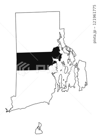 Map of Kent County in Rhode Island state on white background. single County map highlighted by black colour on Rhode Island map. UNITED STATES, US 121961775
