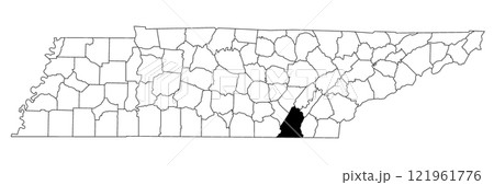 Map of Hamilton County in Tennessee state on white background. single County map highlighted by black colour on Tennessee map. UNITED STATES, US. 121961776