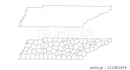 Tennessee administrative map, Tennessee outline and counties state map set - illustration version Tennessee administrative map, Tennessee outline and counties state map set - illustration version 121961854