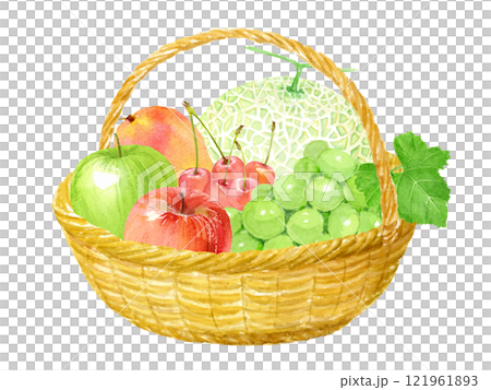 かごに入ったいろいろなフルーツの水彩イラスト 121961893