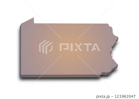 3d Map of Pennsylvania state with color.  United State of America, US, United State. 121962047