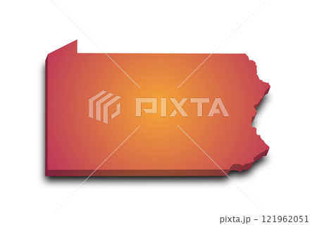 3d Map of Pennsylvania state with color.  United State of America, US, United State. 121962051