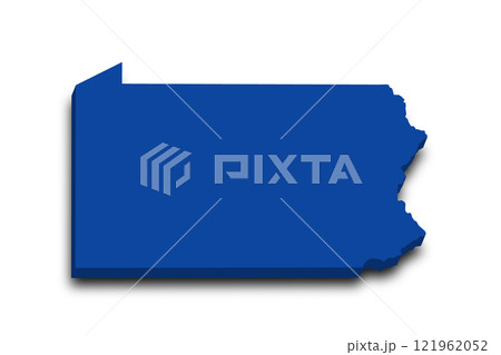 3d Map of Pennsylvania state with color.  United State of America, US, United State. 121962052