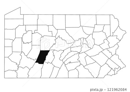 Map of Cambria County in Pennsylvania state on white background. single County map highlighted by black colour on Pennsylvania map. UNITED STATES, US Map of Cambria County in Pennsylvania state on white background. single County map highlighted by black colour on Pennsylvania map. UNITED STATES, US 121962084