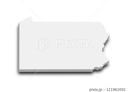 3d Map of Pennsylvania state with color.  United State of America, US, United State. 121962091