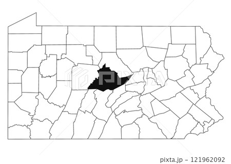 Map of centre County in Pennsylvania state on white background. single County map highlighted by black colour on Pennsylvania map. UNITED STATES, US Map of centre County in Pennsylvania state on white background. single County map highlighted by black colour on Pennsylvania map. UNITED STATES, US 121962092