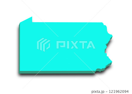 3d Map of Pennsylvania state with color.  United State of America, US, United State. 121962094