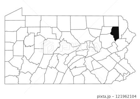 Map of lackawanna County in Pennsylvania state on white background. single County map highlighted by black colour on Pennsylvania map. UNITED STATES, US 121962104